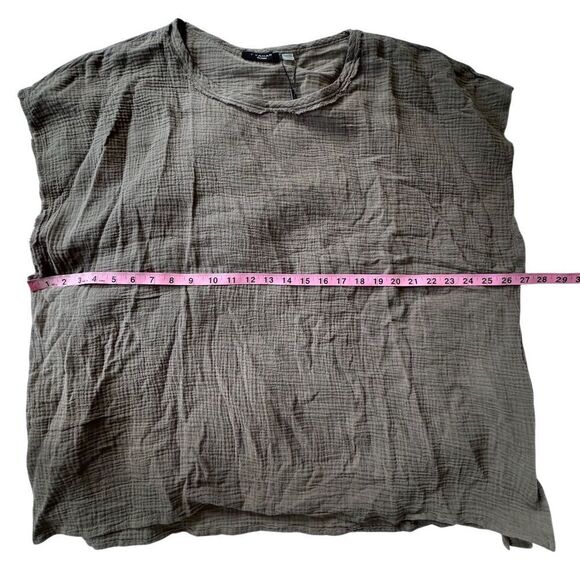 Tahari Woman 3X Olive Green 100% Cotton Sleeveless Crew Neck Tank Crinkle Gauze - Picture 5 of 10